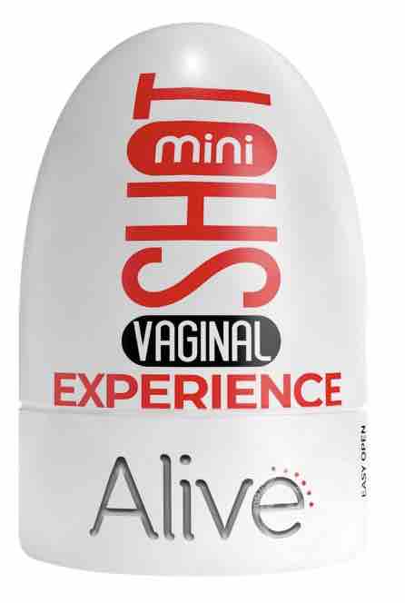 The packaging for the Vaginal Alive Mini Shot Masturbator.