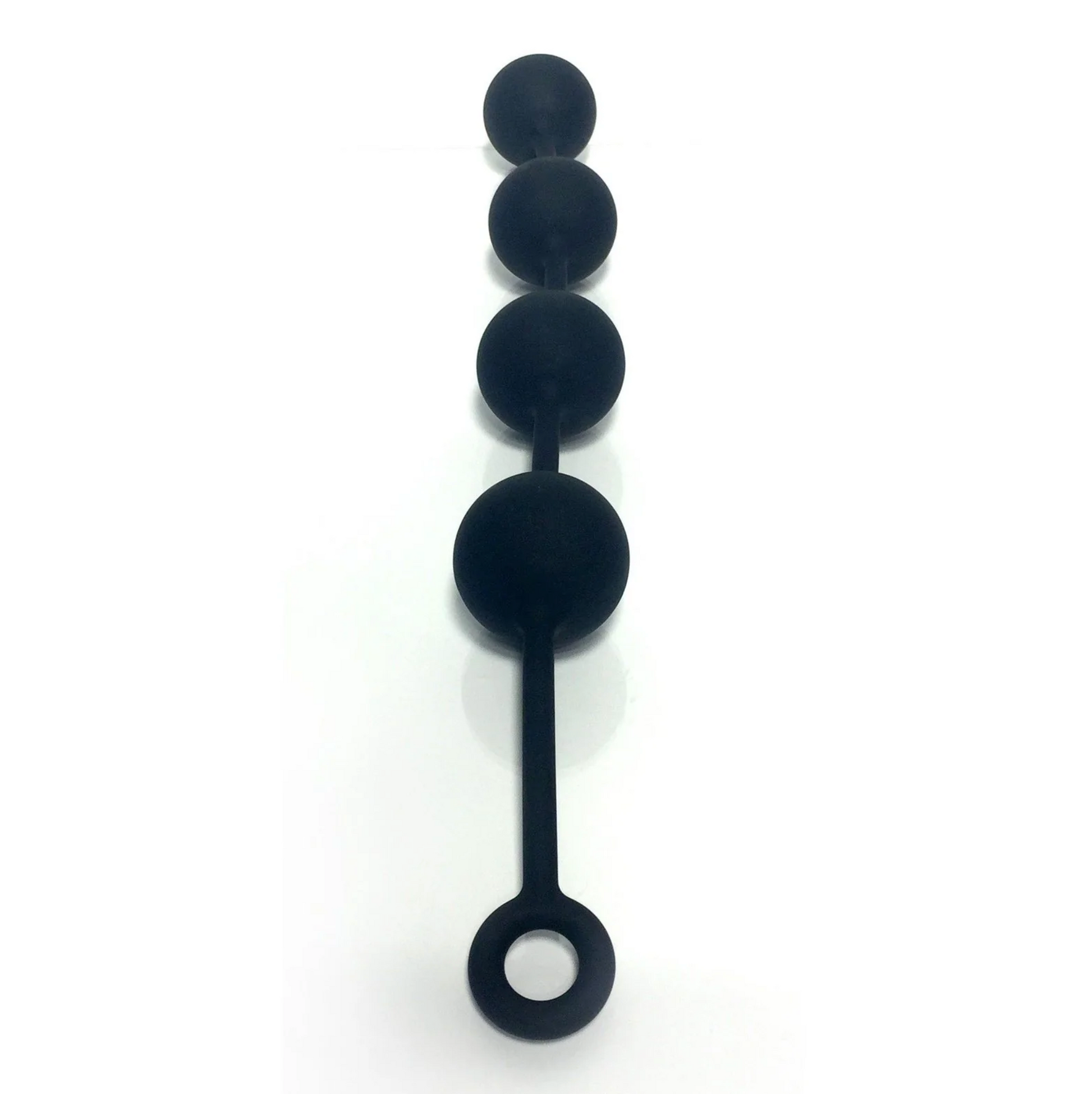 Four black silicone balls on a thin line, all seamless in one piece, with a loop in the handle.