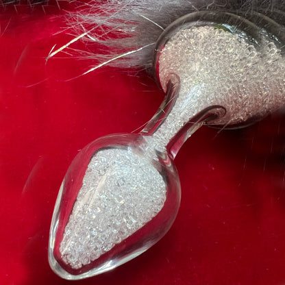Crystal Sparkle Tail Plug faux fur silver pony plug