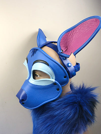 Stitch Leather Pup Mask, left side view.