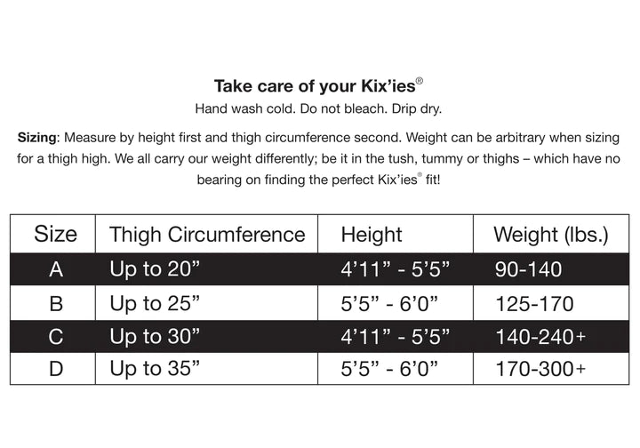 Michelle Fishnet Thigh Highs size chart.