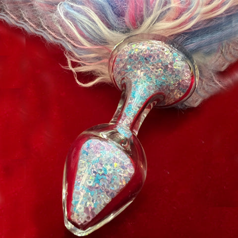 Crystal Sparkle Tail Plug Trans Pride Faux Fur plug and fur