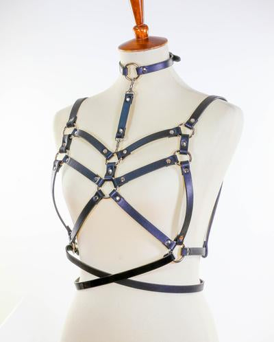 Leather Harness Bra with Cross Straps