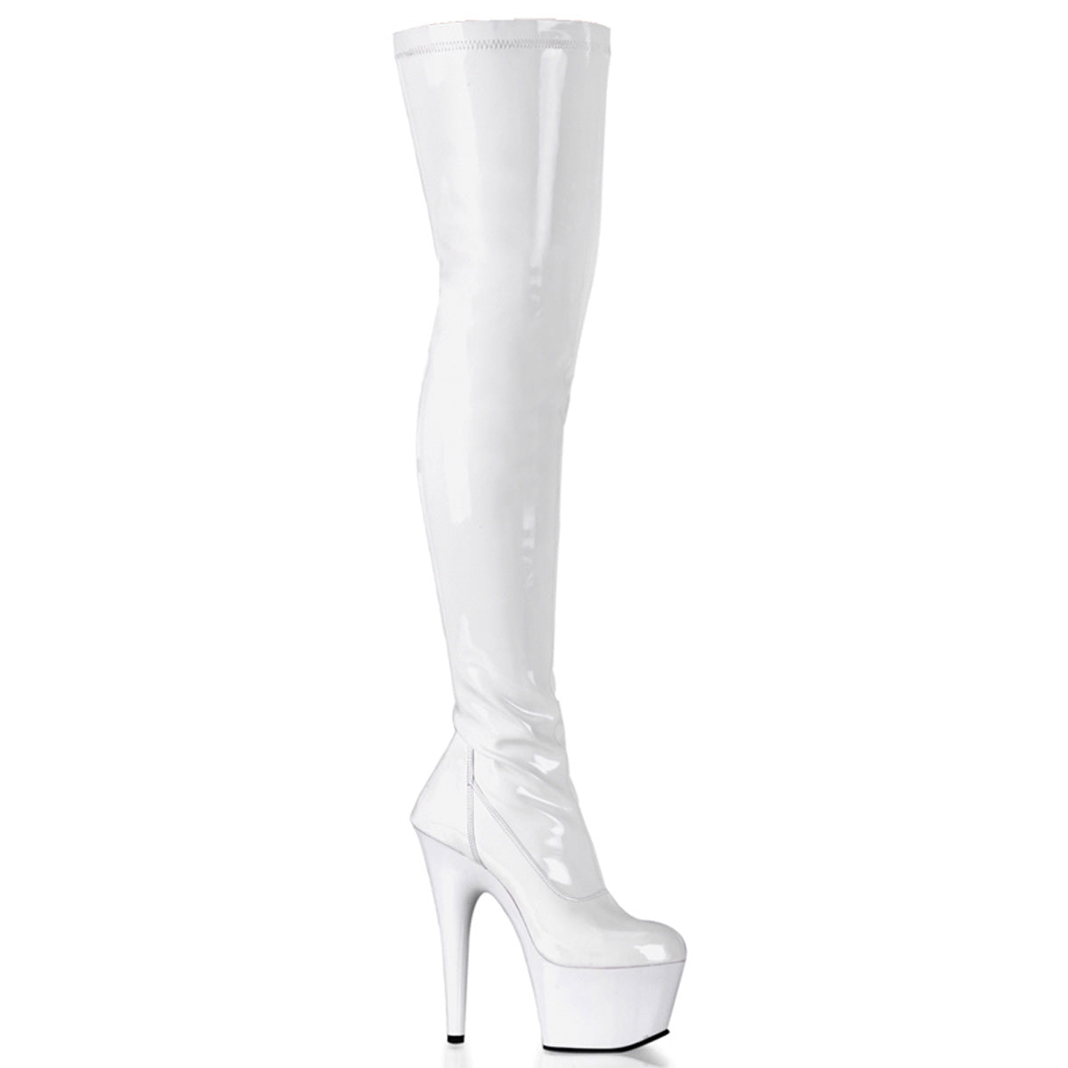 The white patent leather Adore Thigh High Boot.