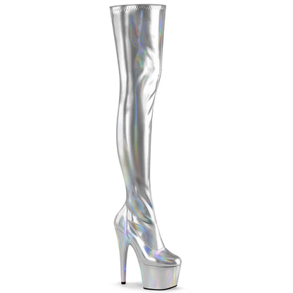 The silver patent leather Adore Thigh High Boot.
