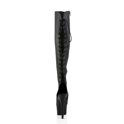 The back of the 7" Adore Thigh High Rear Lace Open Toe Boot.