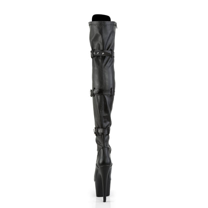 The back of the Leatherette Adore Buckle & Lace Up Thigh High Boot.