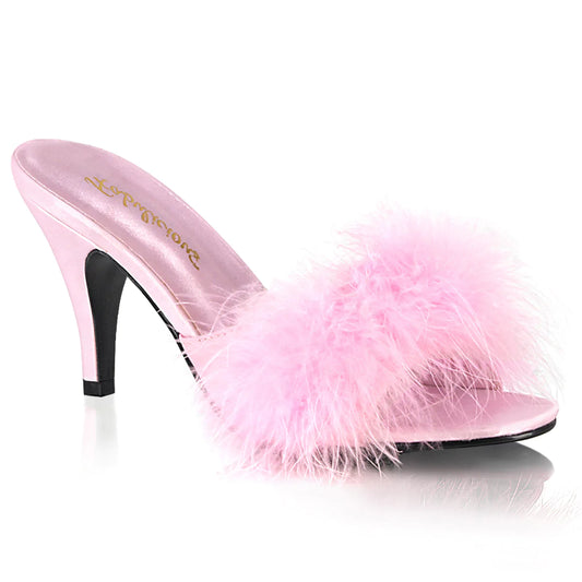 The right side of the baby pink Amour 3" Classic Marabou Slipper.
