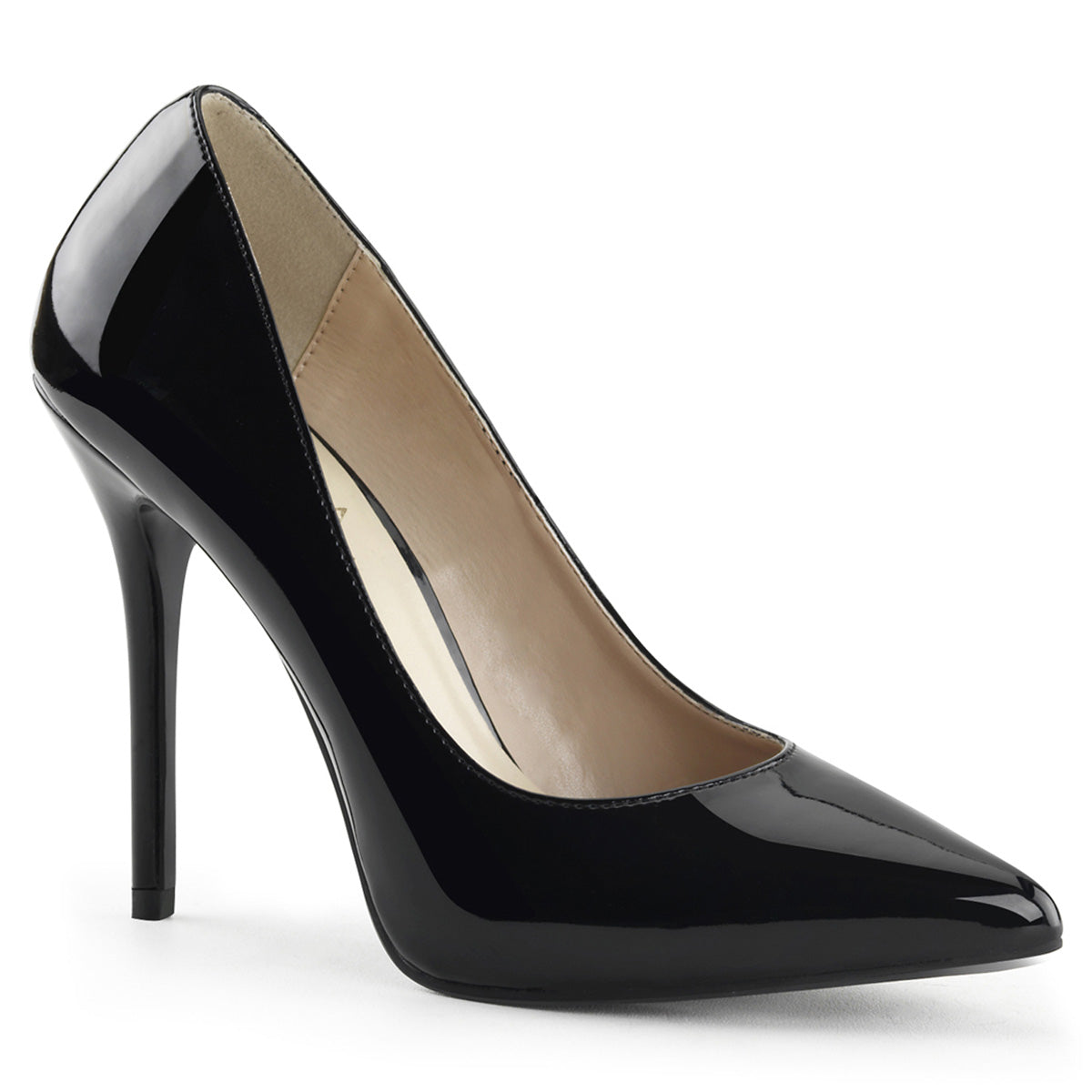 Black patent leather 5" Amuse Pump right side view.