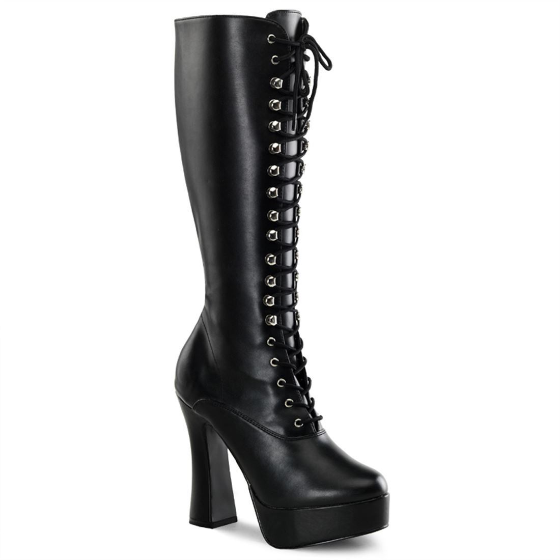5" Electra Lace Up Knee Boot in matte black, right side view.