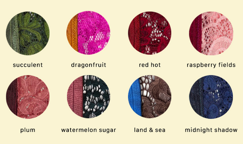 A color chart for the Lace Bandage Tucking Shorts.