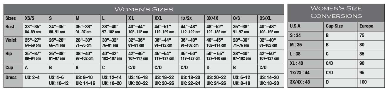 The size chart for the Wetlook Booty Short with Ruching.
