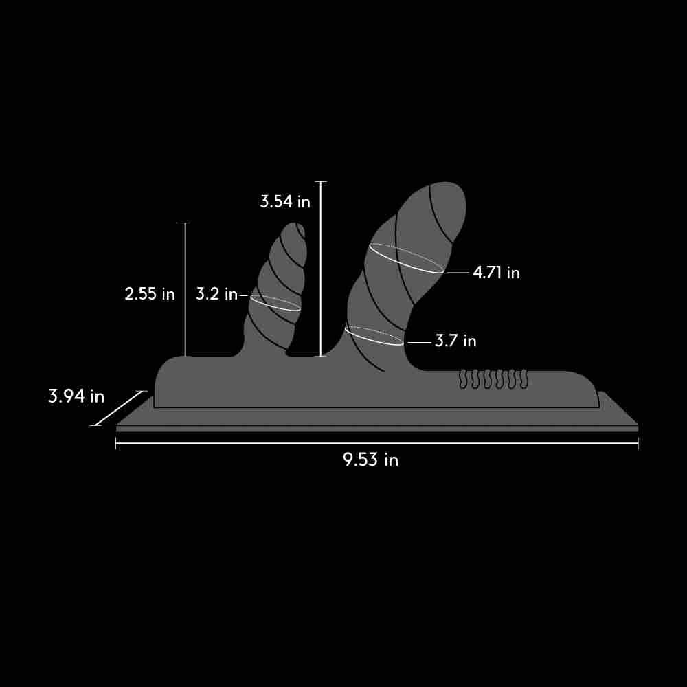 The size specifications for the Two-Nicorn - Textured Double Penetration.