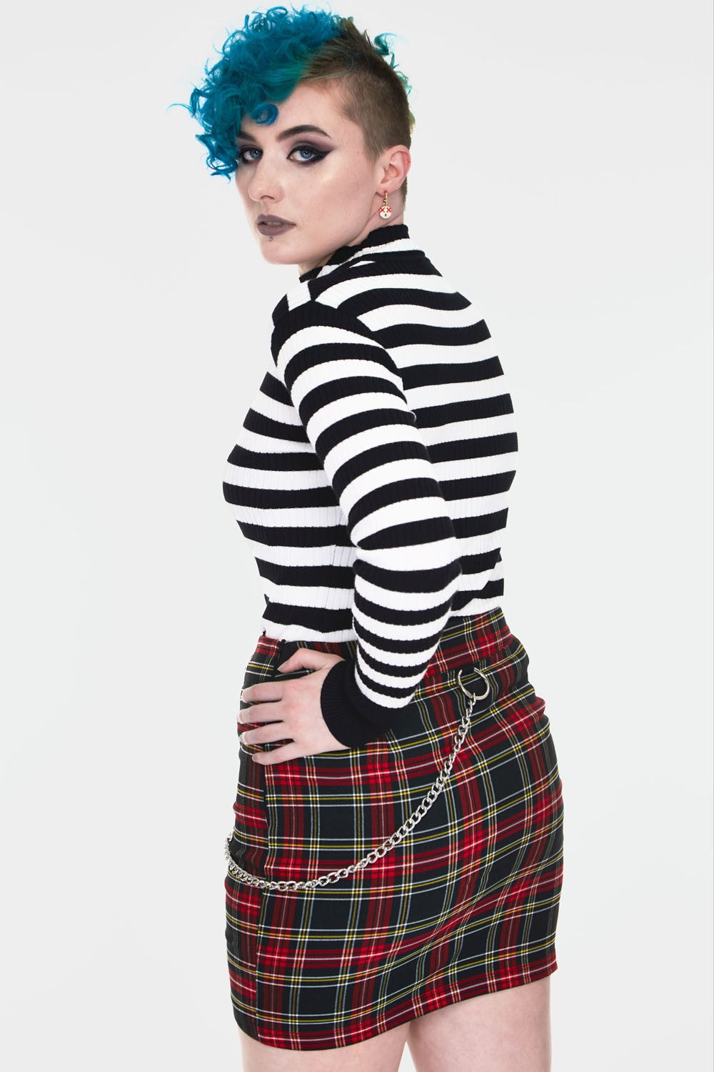 Tartan Tube Skirt with Lace Up Front Panel