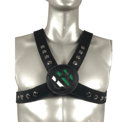 Boy Pride leather pup paw harness medallions
