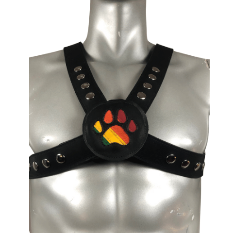 Rainbow Pride leather pup paw harness medallions
