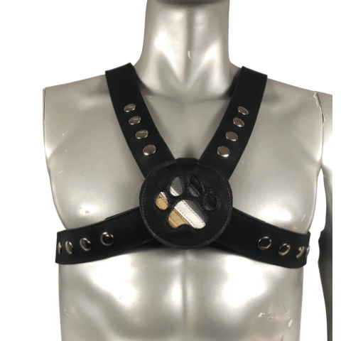 Bear Pride leather pup paw harness medallion