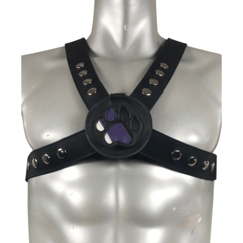 Ace Pride leather pup paw harness medallion