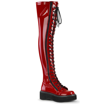 Red emily over-the-knee 2" platform boots.