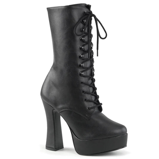 The right side of the black, vegan leather Electra Ankle Boot.