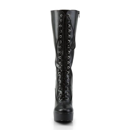 5" Electra Lace Up Knee Boot in matte black, front view.