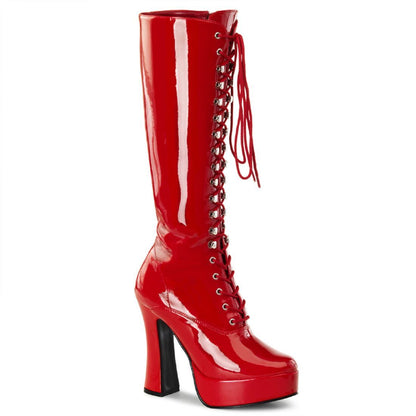 5" Electra Lace Up Knee Boot in red patent, right side view.