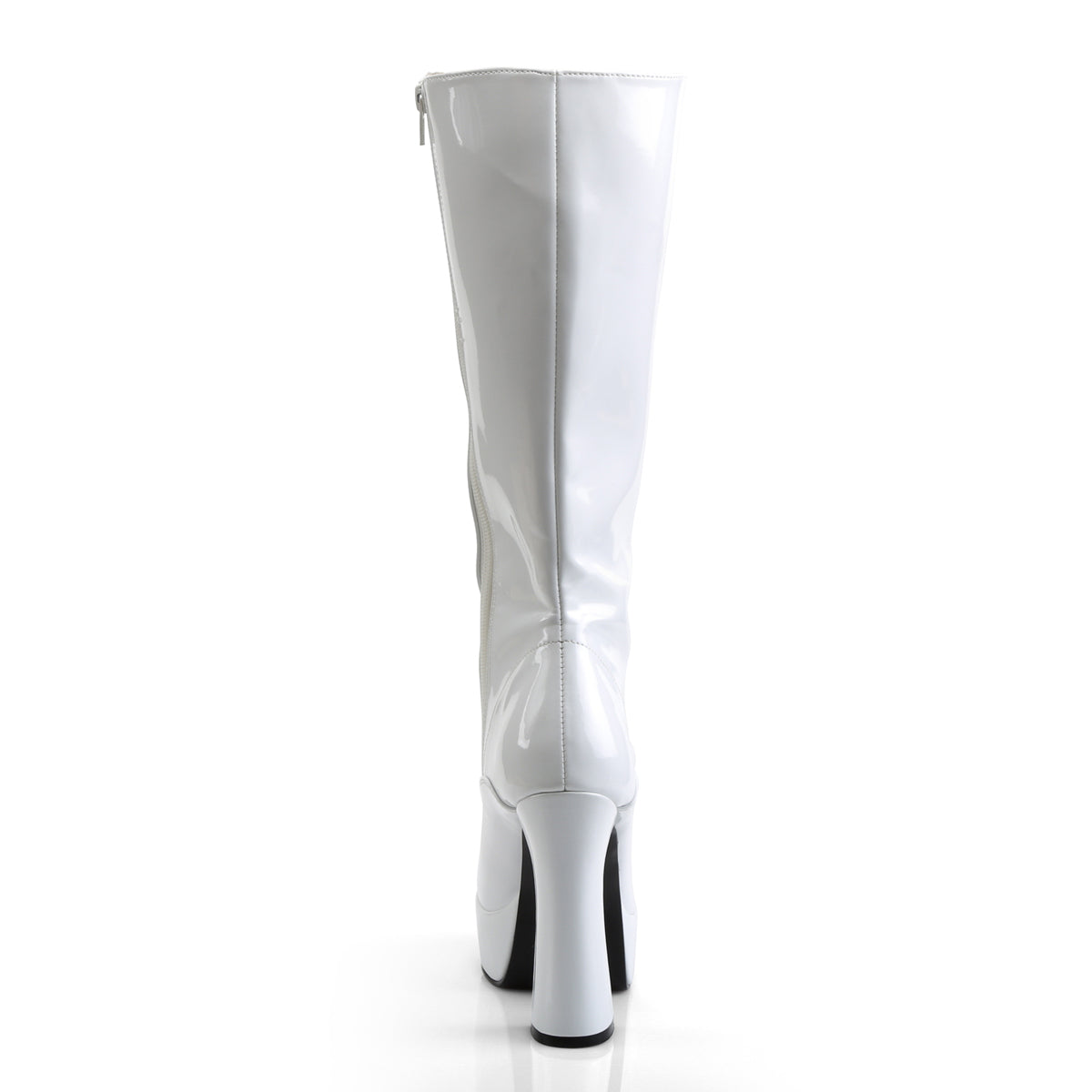 5" Electra Lace Up Knee Boot in white patent, rear view.
