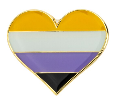 Enamel Pride Flag Heart Pin  Non Binary  Enby Pride
