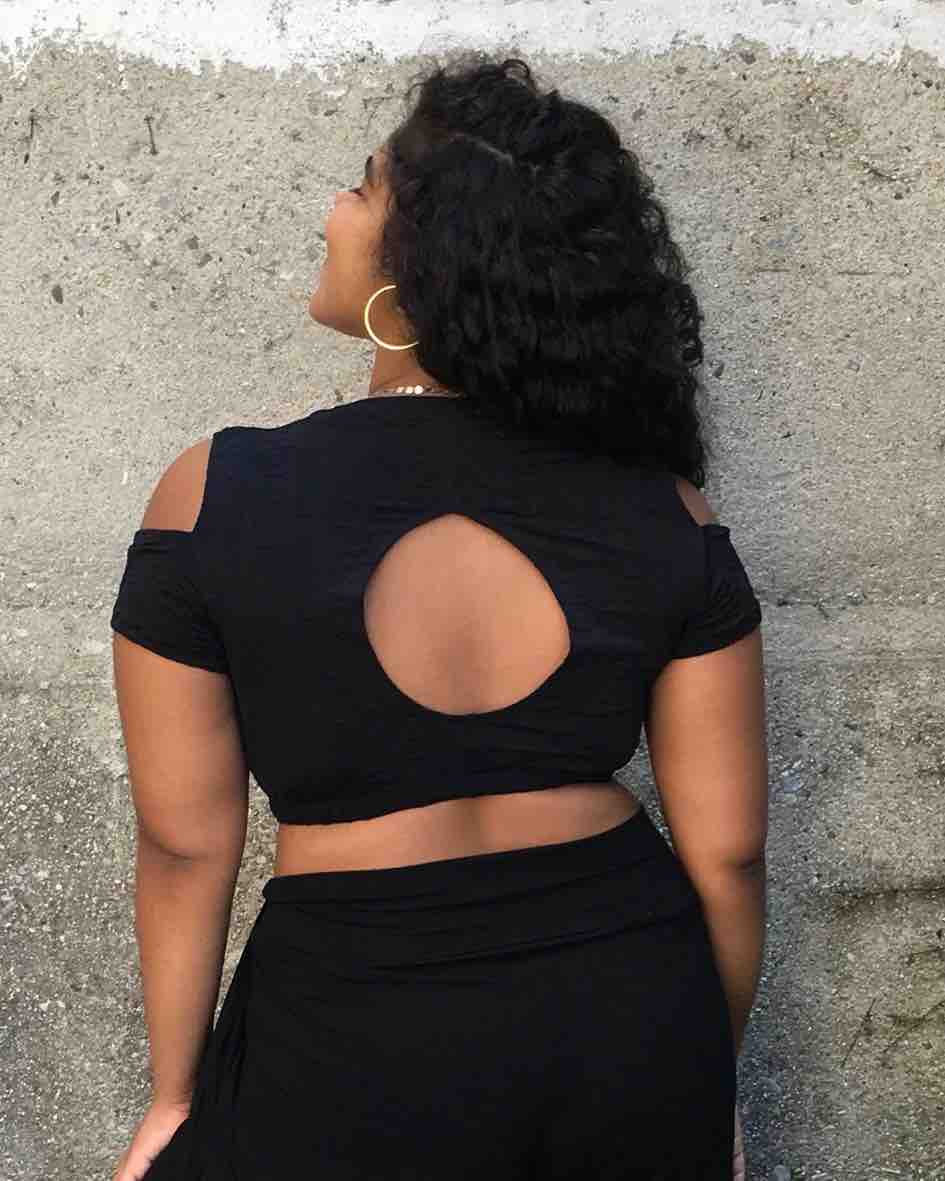 The back of the Textured Keyhole Crop Top.