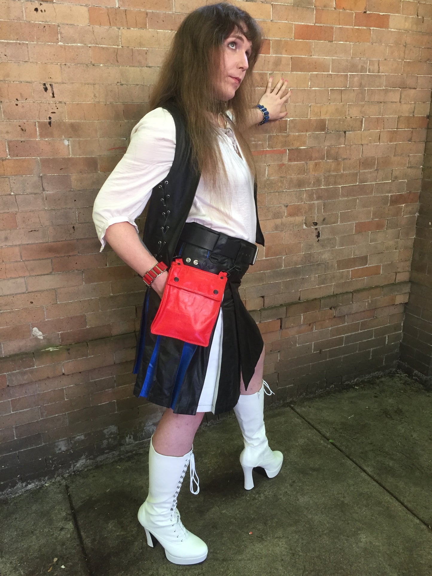 Leather Pride Flag Heritage Kilt, right side view.