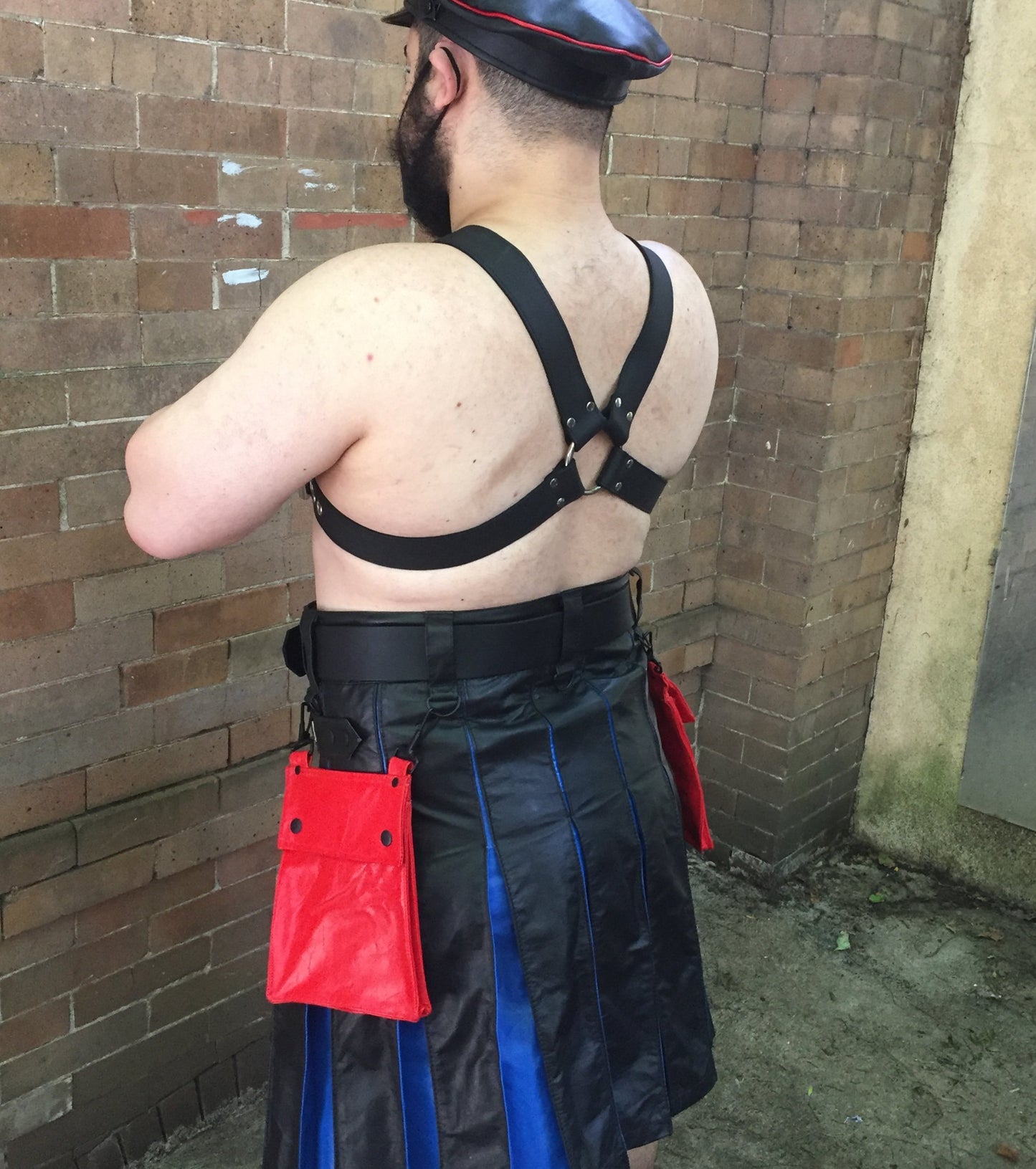 Leather pride kilt, back view.