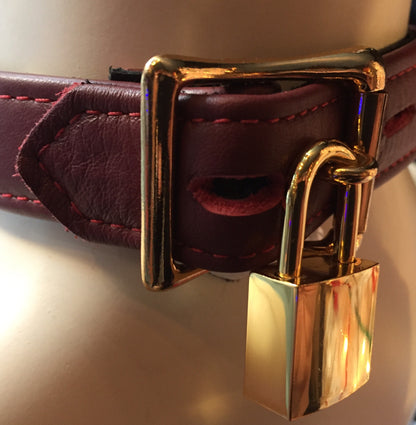 Gold high polished lock attached to a locking buckle.