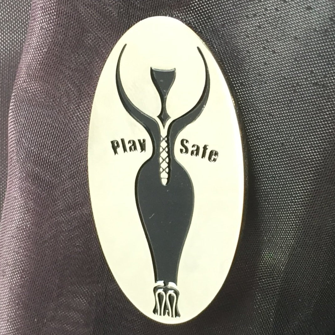PASSIONAL Corset Goddess Play Safe 2" Pin