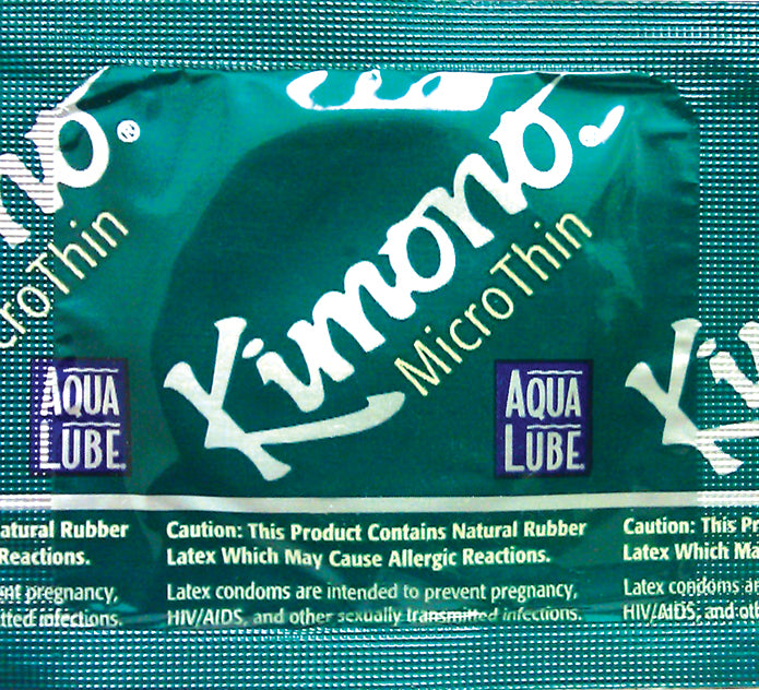 An individual Kimono Micro Thin Plus Condom.