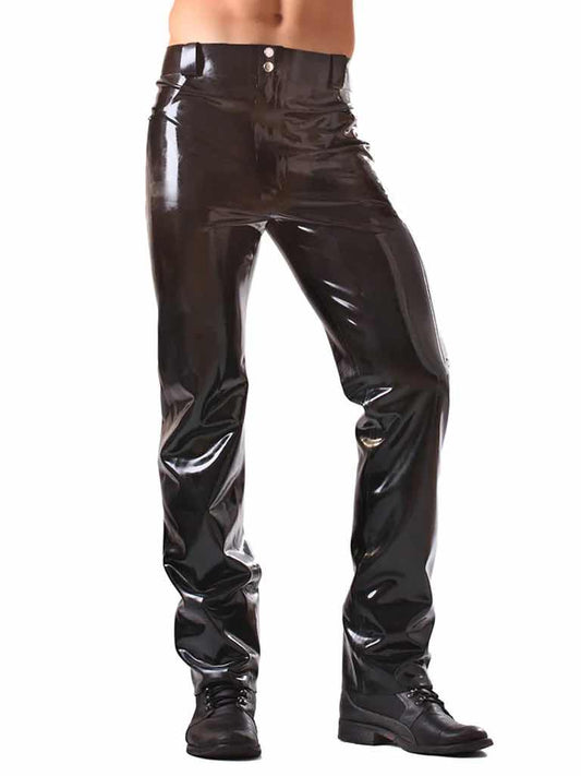 Front view of model wearing the Latex Jeans with Front & Back Pockets.