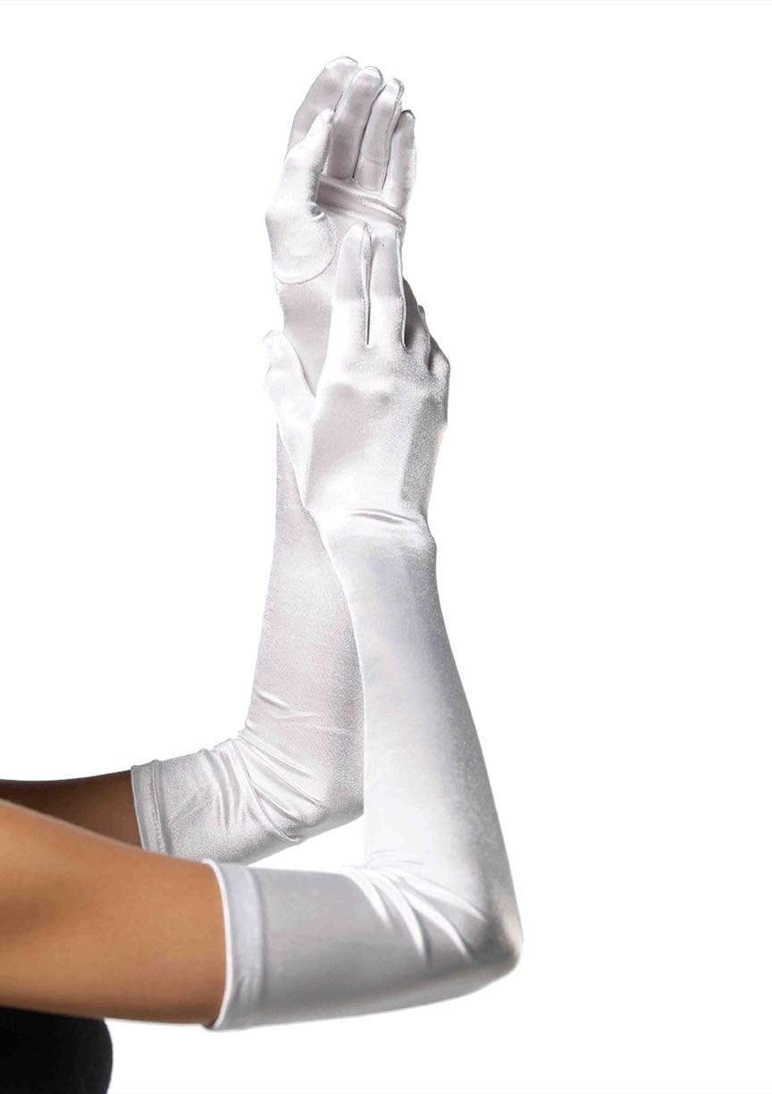 White Extra Long Satin Gloves.