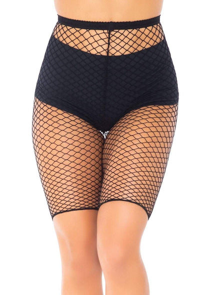 The front of the Black Spandex Industrial Net Biker Shorts.