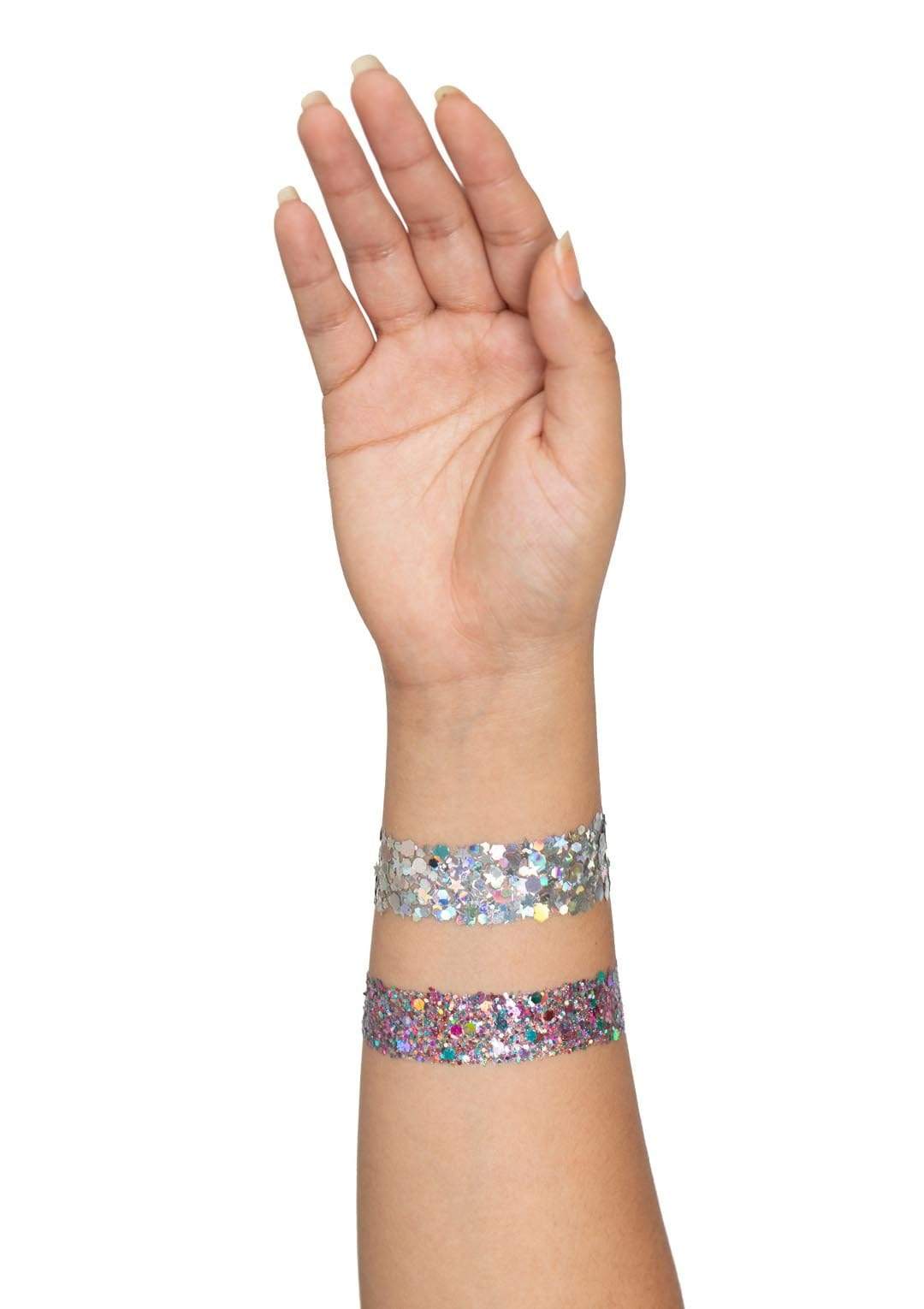 Vibe Neon Face Jewels include glitter that you can adhere to skin and other surfaces with spray (sold seperately)