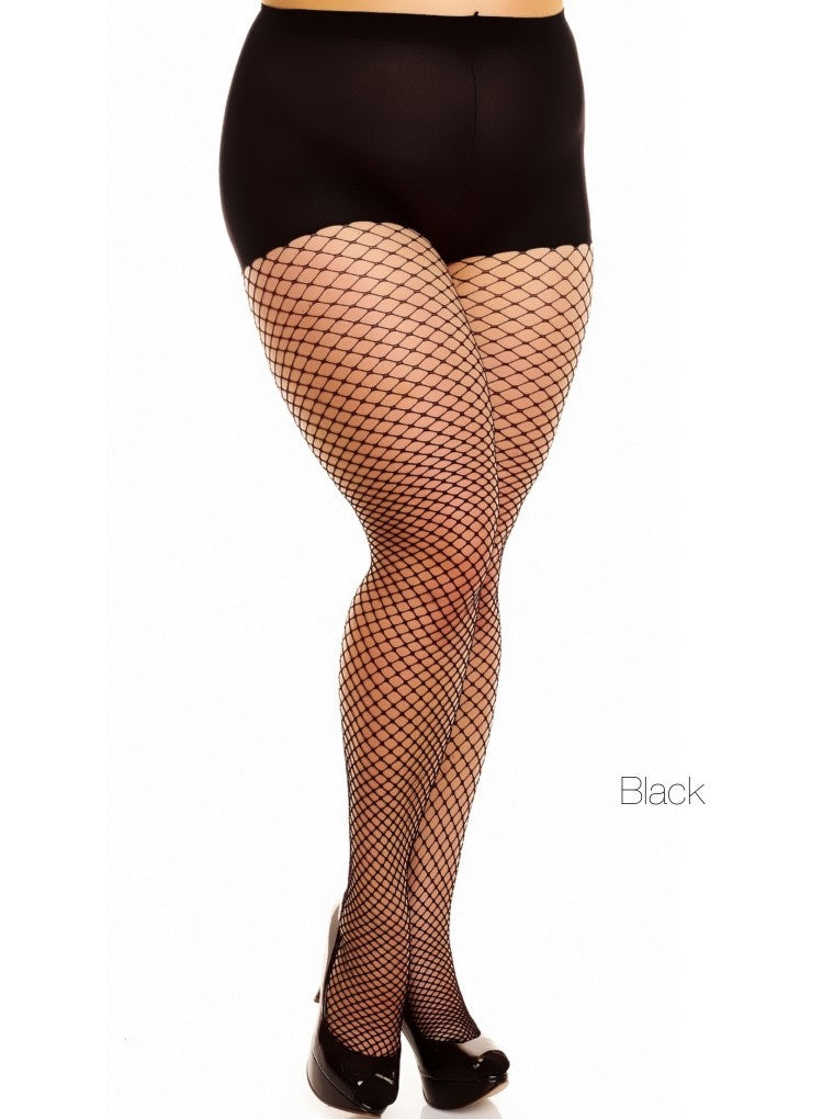 Black plus size Luxury Fishnet Tights with Seamless Panty.