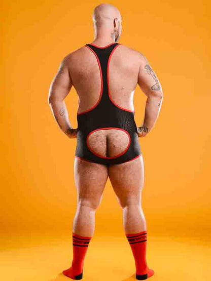 The back of the red and black Sport Mesh Singlet.