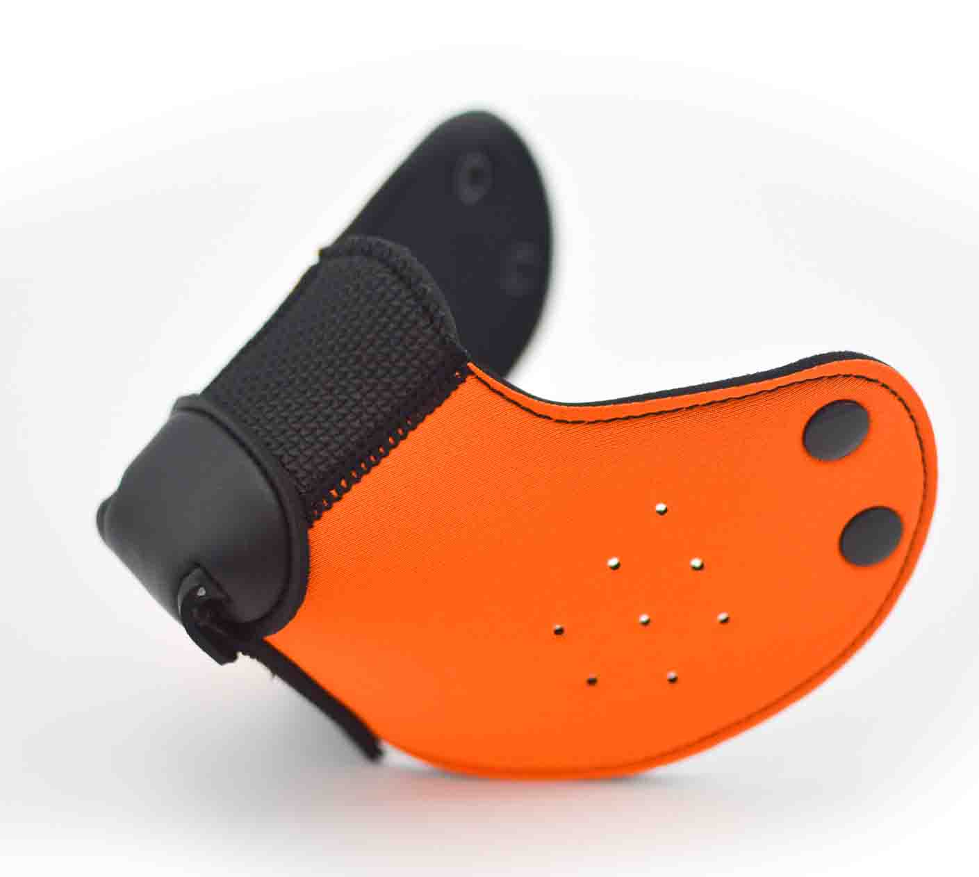 The orange Neoprene Snap-On K9 Muzzle.