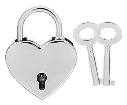 Nickel large heart lock with two keys.