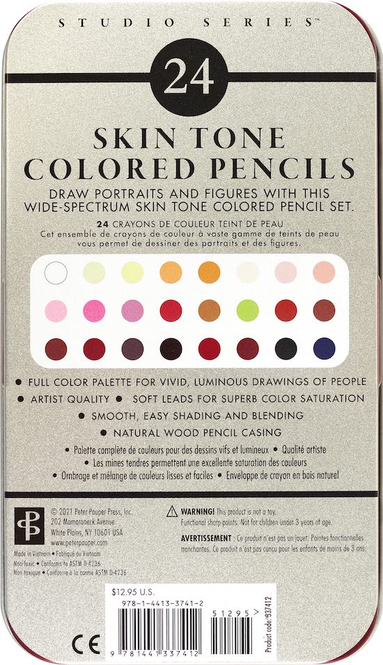 The back of the Skin Tone Colored Pencils 24pk tin.