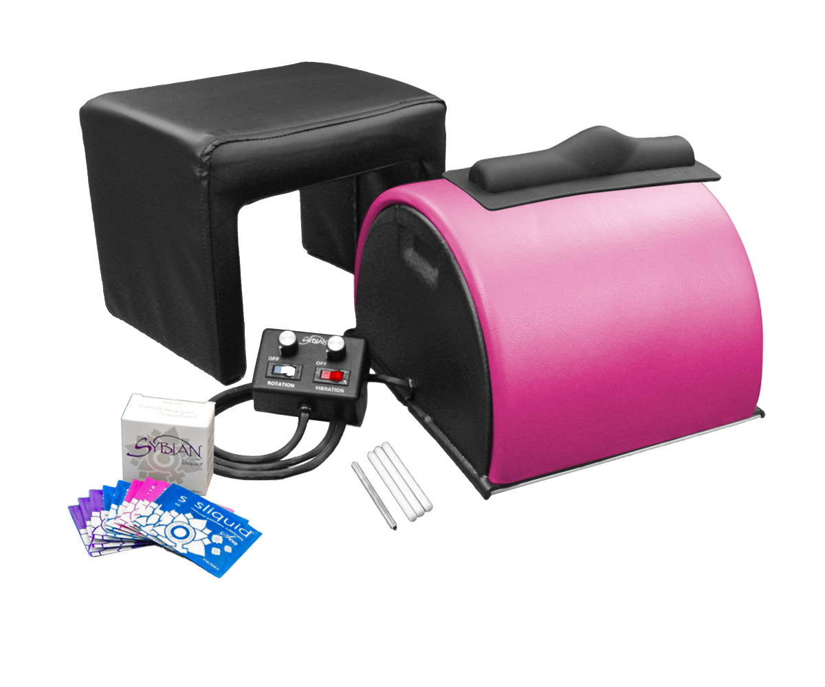 Playful pink Sybian with Lubricant, Stool and Power Cord.