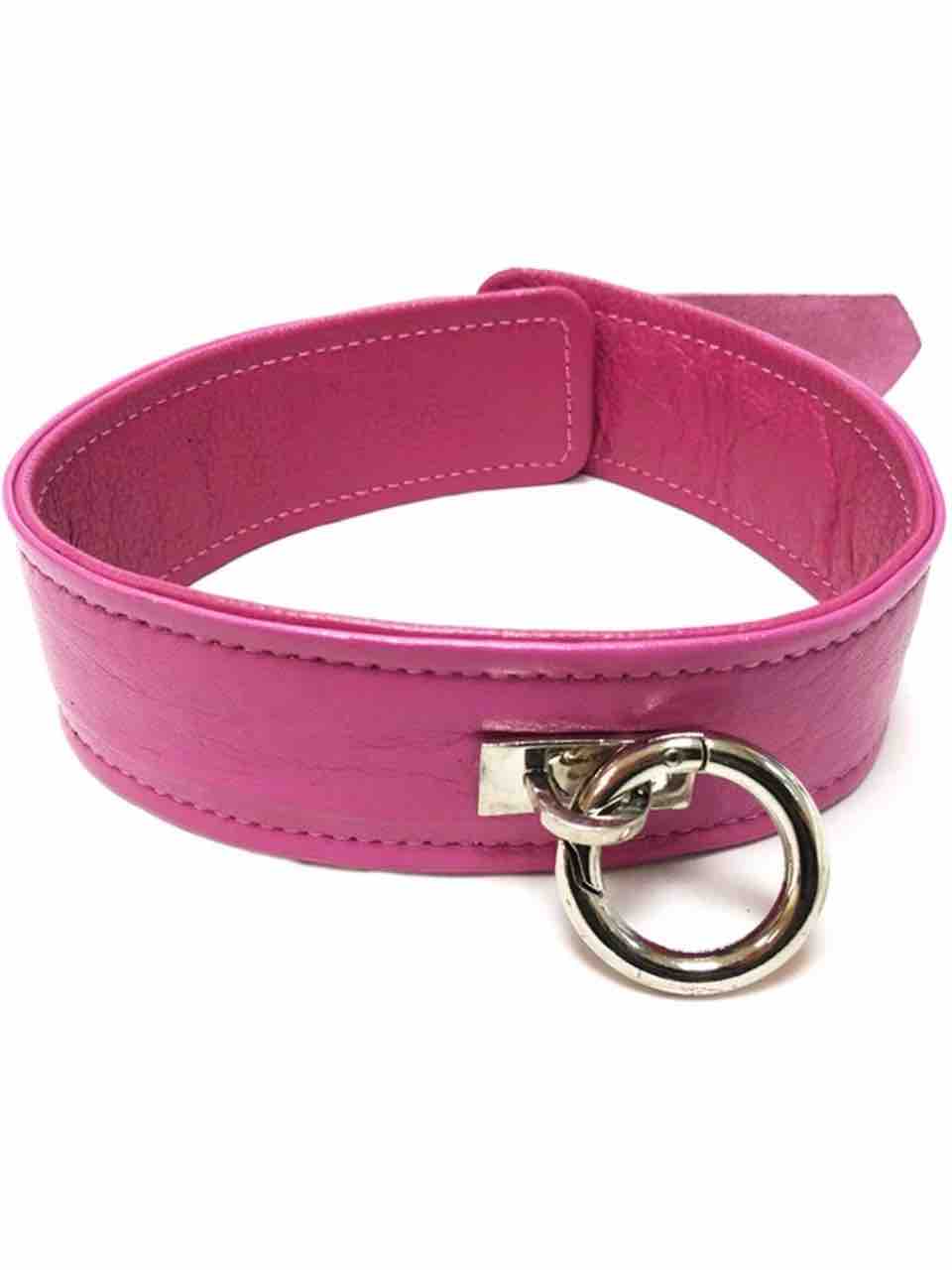 The pink Rouge Leather Collar with detachable o-ring 