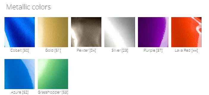 The metallic color chart for the Latex Shorts with 5 Zip Slider.