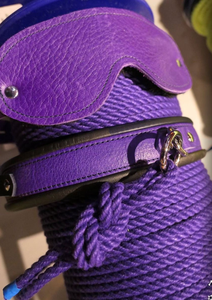 Purple Collar with matching blindfold and POSH synthetic jute rope.