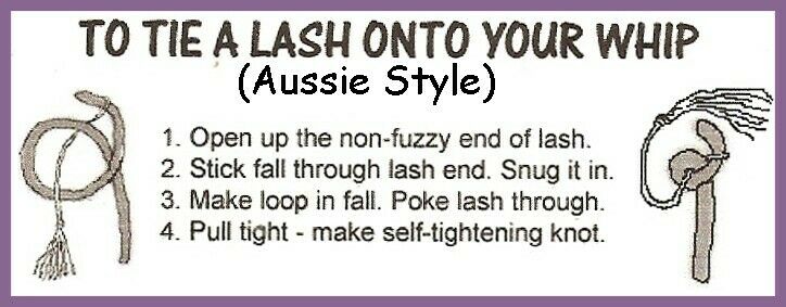Visual instruction for tying a lash onto your whip.