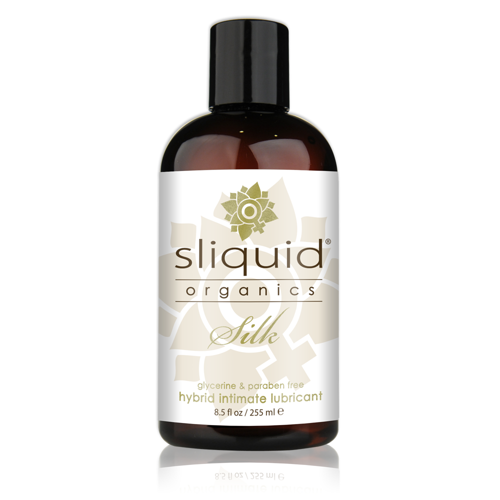 A bottle of Sliquid Silk Organics Lubricant.