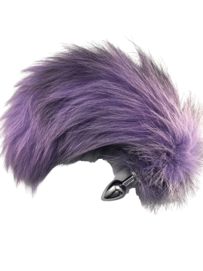 Platinum fox dyed lavender real fur interchangeable screw -on tails for anal plugs